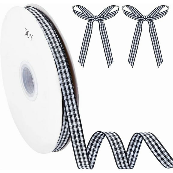 50 Yards Black and White Gingham Ribbon 3/8 inch Black Plaid Checkered Gifts Buffalo Ribbon Taffeta Plaid Ribbon for Gift Wrapping Crafts Bows Hair Bows Holiday Decoration