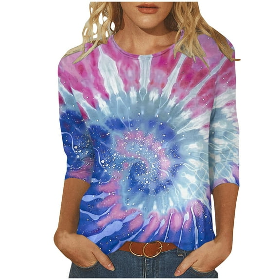 LYXSSBYX 3/4 Length Sleeve Womens Tops Fashion Women's Comfortable Round-Neck 3/4 Sleeve Print Casual T-shirt Blouse