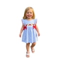 thumbnail image 3 of BemeyourBBs Toddler Baby Girls Back to School Dress Baby Girl Kindergarten Outfit Kids Summer Smocked Dress Fly Sleeve Crew Neck Apple Pencil Embroidery Gingham Plaid Dress, 3 of 9