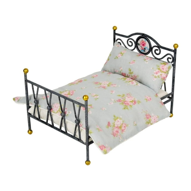 Modelo de cama 1:6, cama en miniatura, modelo de decoración de muebles, decoración de casa de muñecas, accesorios, muebles de dormitorio con cama en D
