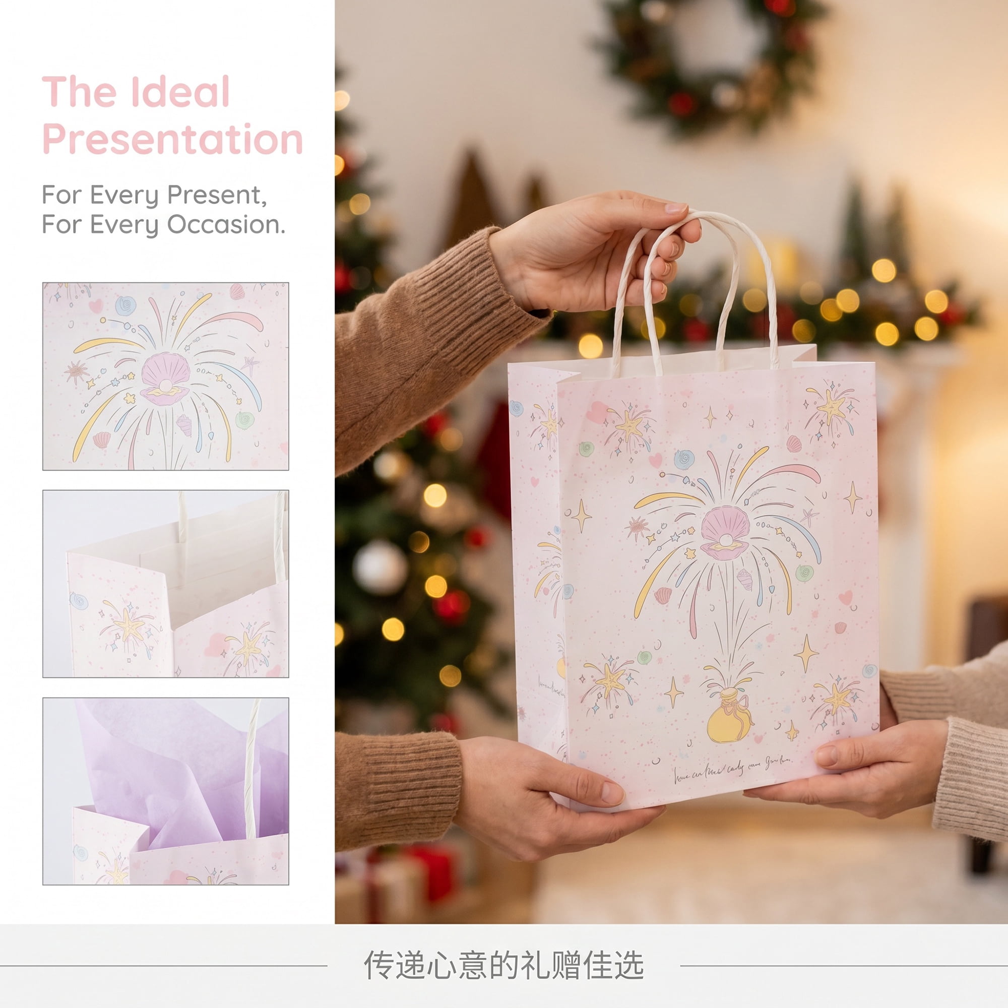 Unique Bargains 6Pcs Thick Paper Gift Bags with Handles Firework 8.3" x 4.3" x 10.6"