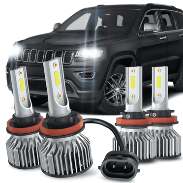 For Jeep Grand Cherokee 2018 2019 2020 2021 LED Headlight H9 High Beam H11 Low Beam Bulbs Kit 6000K 4Pcs