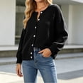 thumbnail image 5 of VSSSJ Women's Button Down Knit Cardigan Round Neck Loose Solid Long Sleeve Sweater Jacket Outerwear Casual Fall Winter Outfits Black L, 5 of 7