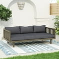 thumbnail image 2 of GDF Studio Bordeaux Slat Panel Acacia Wood Outdoor 3-Seater Daybed with Cushions, Grey, 2 of 8