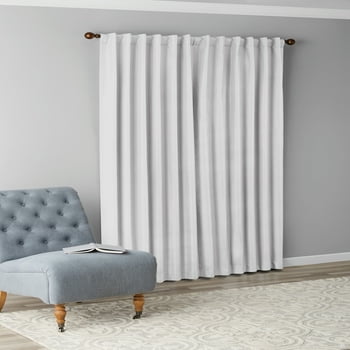 Mainstays Solid Color 100% Blackout Rod Pocket + Back Tab Single Curtain Panel, White, 50 x 84