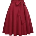 thumbnail image 2 of qolati Skirts for Women 2023 Solid Bow Tie High Waist A-Line Skirt Elegant Pleated Swing Skater Flared Midi Skirt, 2 of 5