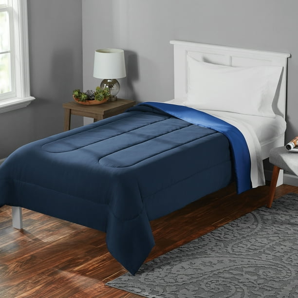 Mainstays Solid Brushed Microfiber Reversible Comforter, Navy/Blue