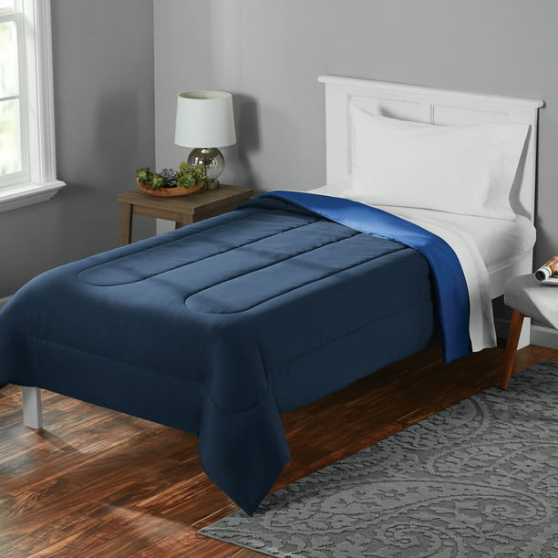 Mainstays Solid Brushed Microfiber, Navy Blue Twin Bed Comforter