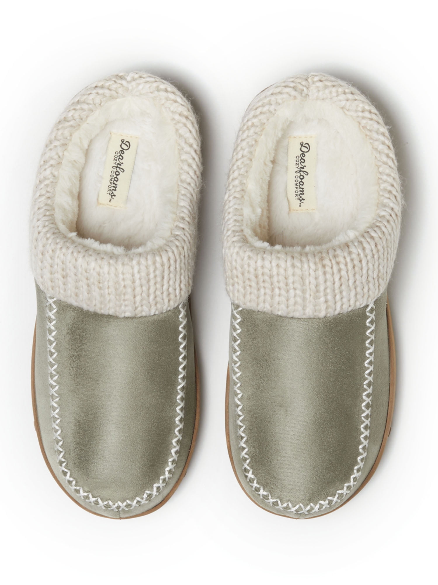 Dearfoams Cozy Comfort Women's Moc Toe Clog Slippers with Chunky Knit Collar