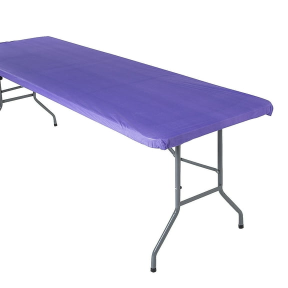 Fun Express Fitted Rectangle Plastic Tablecloth Purple, 6 Ft