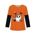 thumbnail image 6 of Halloween Cute Tops for Girls Size 8-10 Long Sleeve Novelty Cartoon Pumpkin Ghost Bat T-Shirt Party Girls Fashion Crew Neck Tee Tops Orange 9-10 Years, 6 of 7