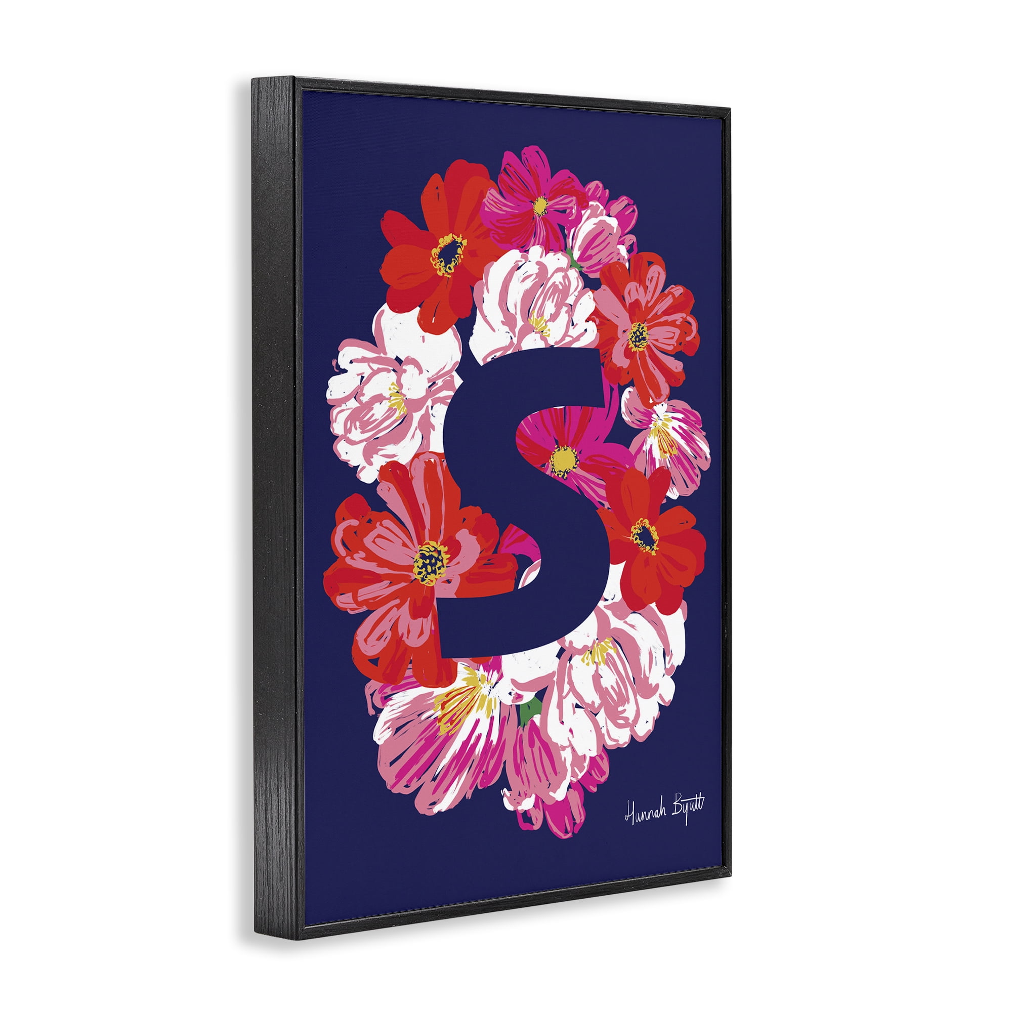 Stupell Industries Floral Bloom Letter S Botanical & Floral Painting Black Framed Art Print Wall Art, 12 x 18
