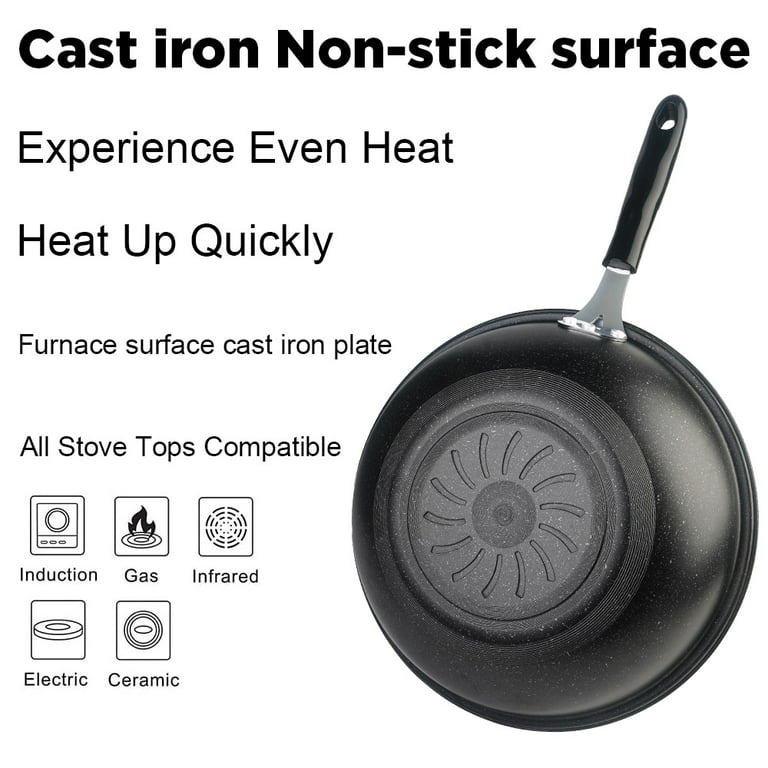 POLARBEAR 12.5” Woks & Stir-Fry Pans with Lid Steamer Handle Nonstick  Medical Stone for All Stoves(Green)
