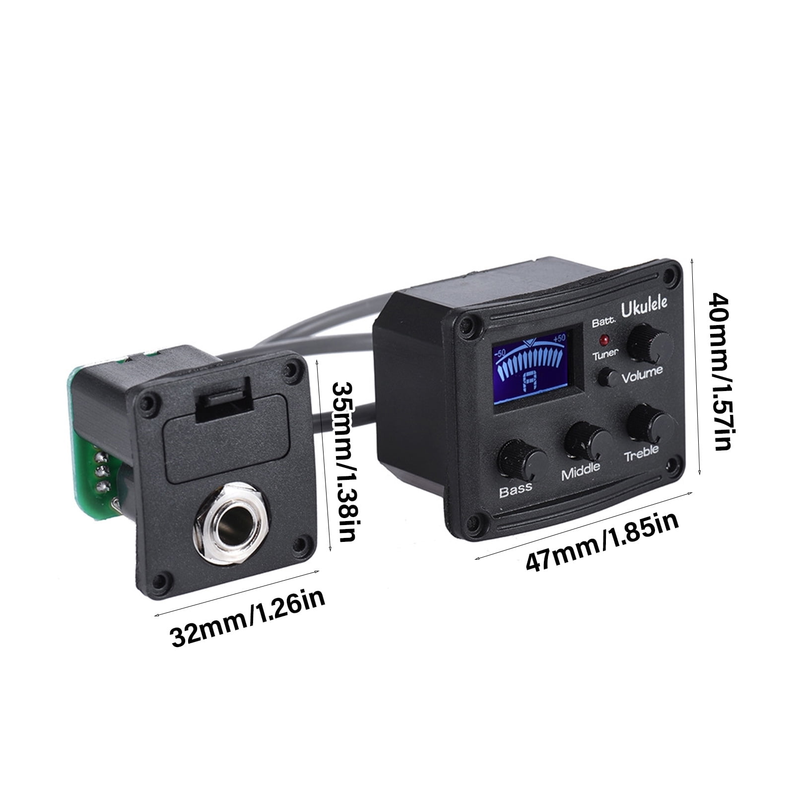 BIBABLYKE 3-Band Piezo Pickup Ukulele Preamp Amplifier Equalizer Tuner Systems Acoustic Electric Guitar Preamp Pickup Digital Tuner