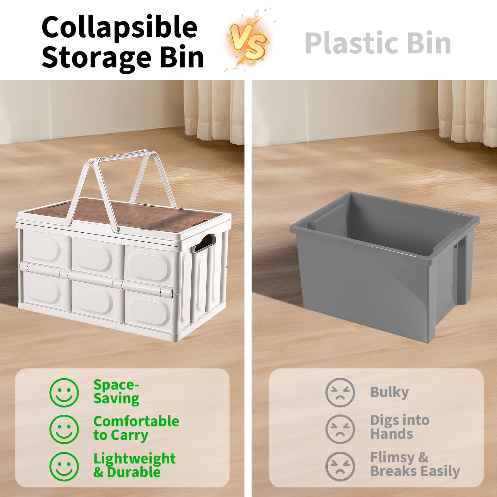 OldPAPA Collapsible Storage Bins with Lid,55L Folding Stackable Storage Containers Toy Clothes Sundries Storage, Large Organizer Box Utility Crates for Bedroom,Living Room,Camping,Picnic,White