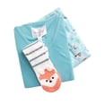 thumbnail image 4 of Goodnight Kiss Funny Face Fleece Pajama Set with Critter Socks, Turquoise/Skiing, Medium, 4 of 4