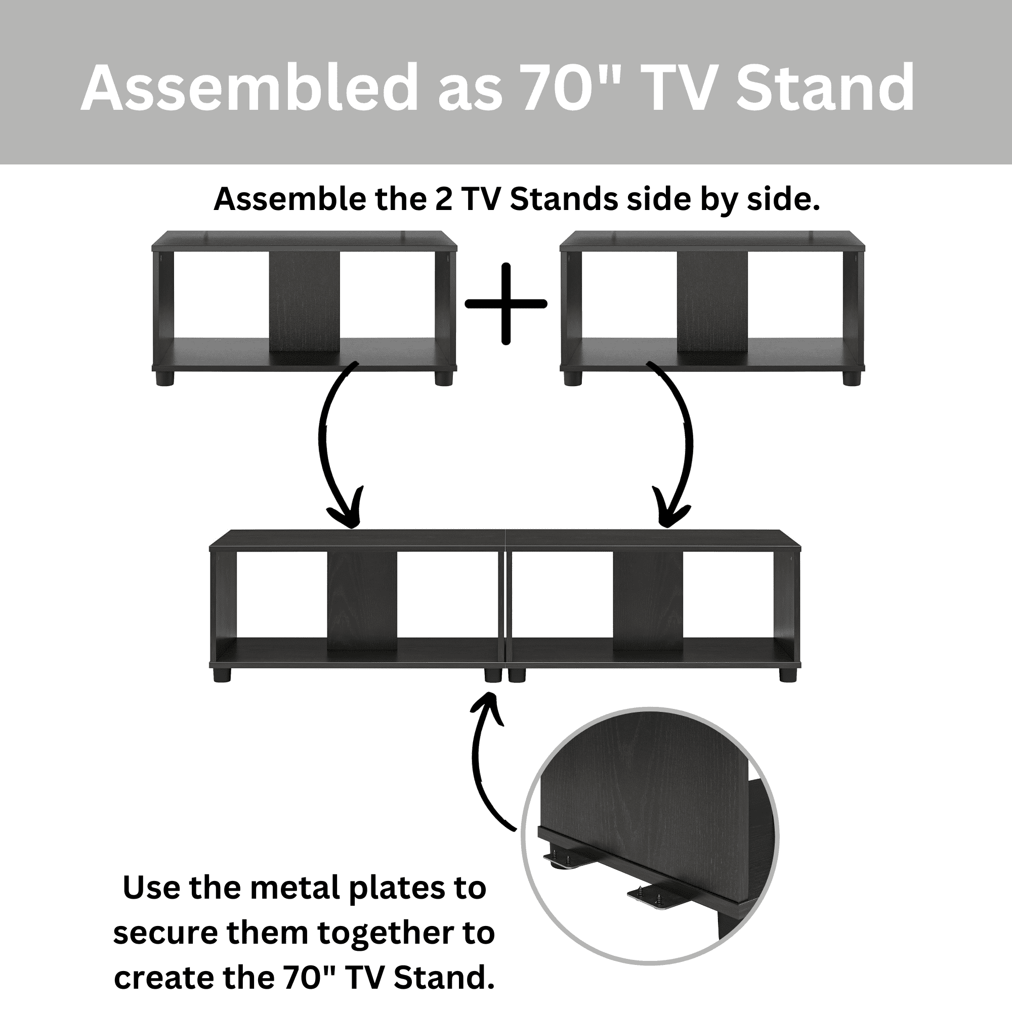 Mainstays Expandable Side by Side or Stacking TV Stand for TVs up to 70 inches, Black Oak