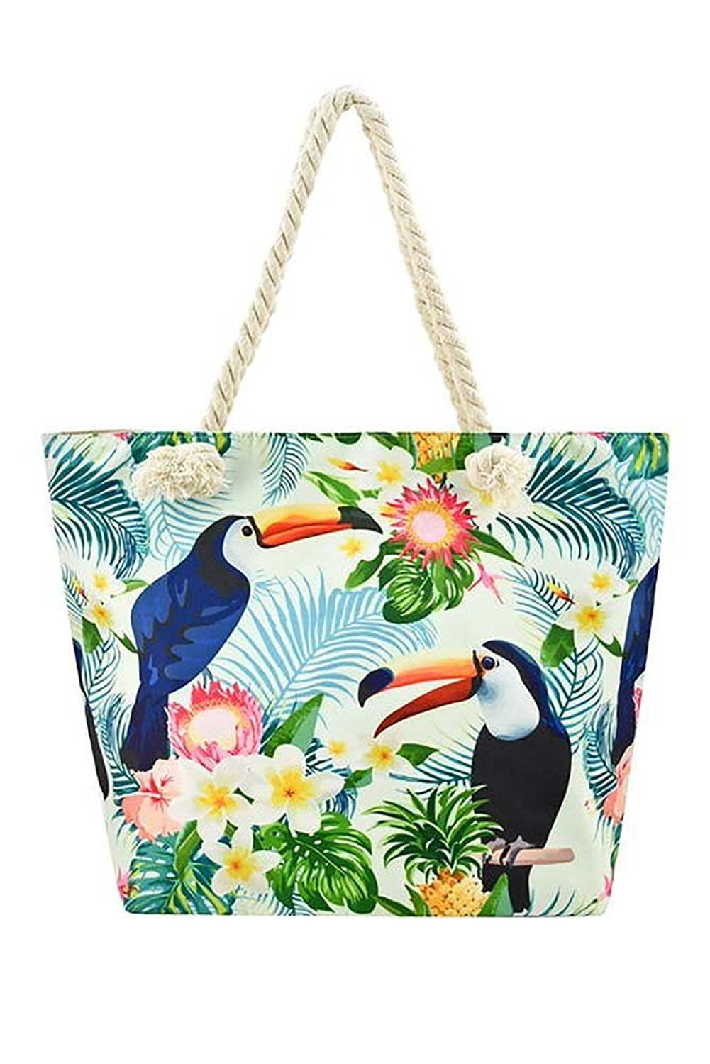 Tropical Toucan Double Side Print Black Tote Bag Purse Handbag for Women Girls