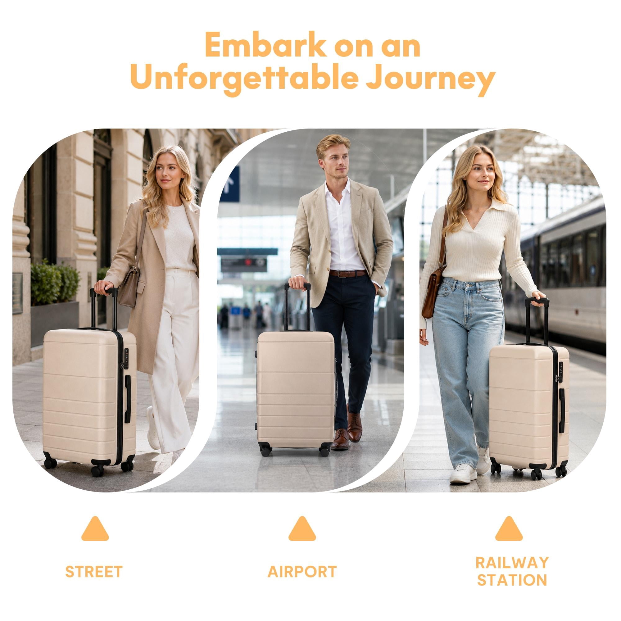3-Piece ABS Hardshell Luggage Set, Lightweight Scratch-Resistant Suitcases with Silent Spinner Wheels & TSA Lock, Beige