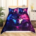 thumbnail image 2 of 3D Wolf Comforter Cover Twin Size Wolf Galaxy Moon Duvet Cover 2 Piece Wolves Wild Animal Bedding Set for Adults Men Tie Dye Oil Painting Starry Design Quilt Cover, Purple Blue and Black, 2 of 5