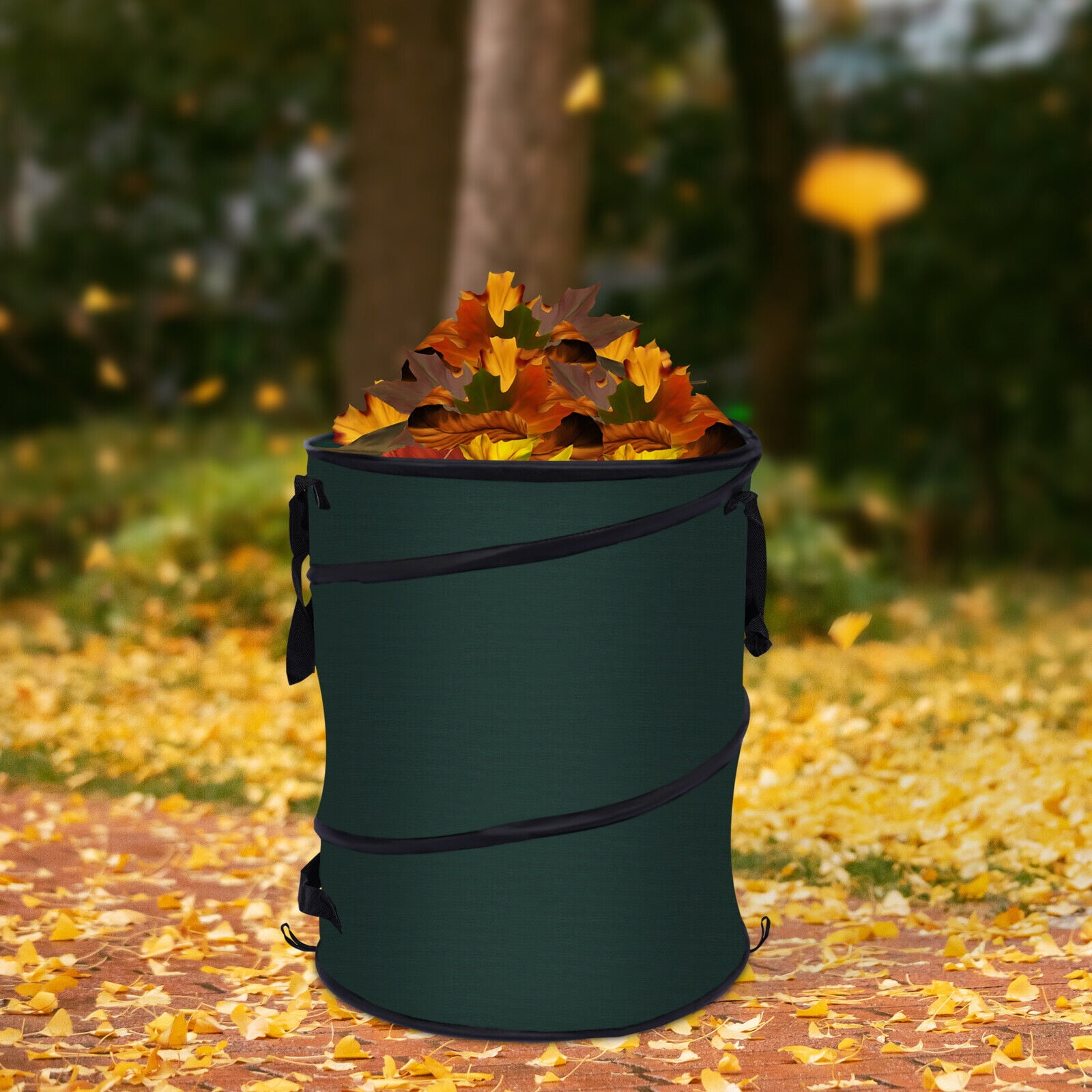 Dark Green Camping / PopUp Trash Can Car Garbage Can Garden Yard Outdoor Trash Foldable Bin