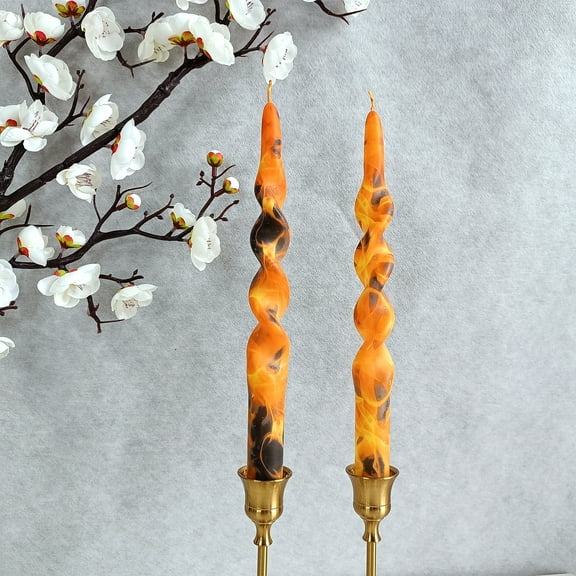 XINAOBAOLUO 4pcs Printed Spiral Taper Candles, 9.8 Inch Smokeless Candles for Wedding, Party, Family Dinner, Holiday Decoration, Formal Events.