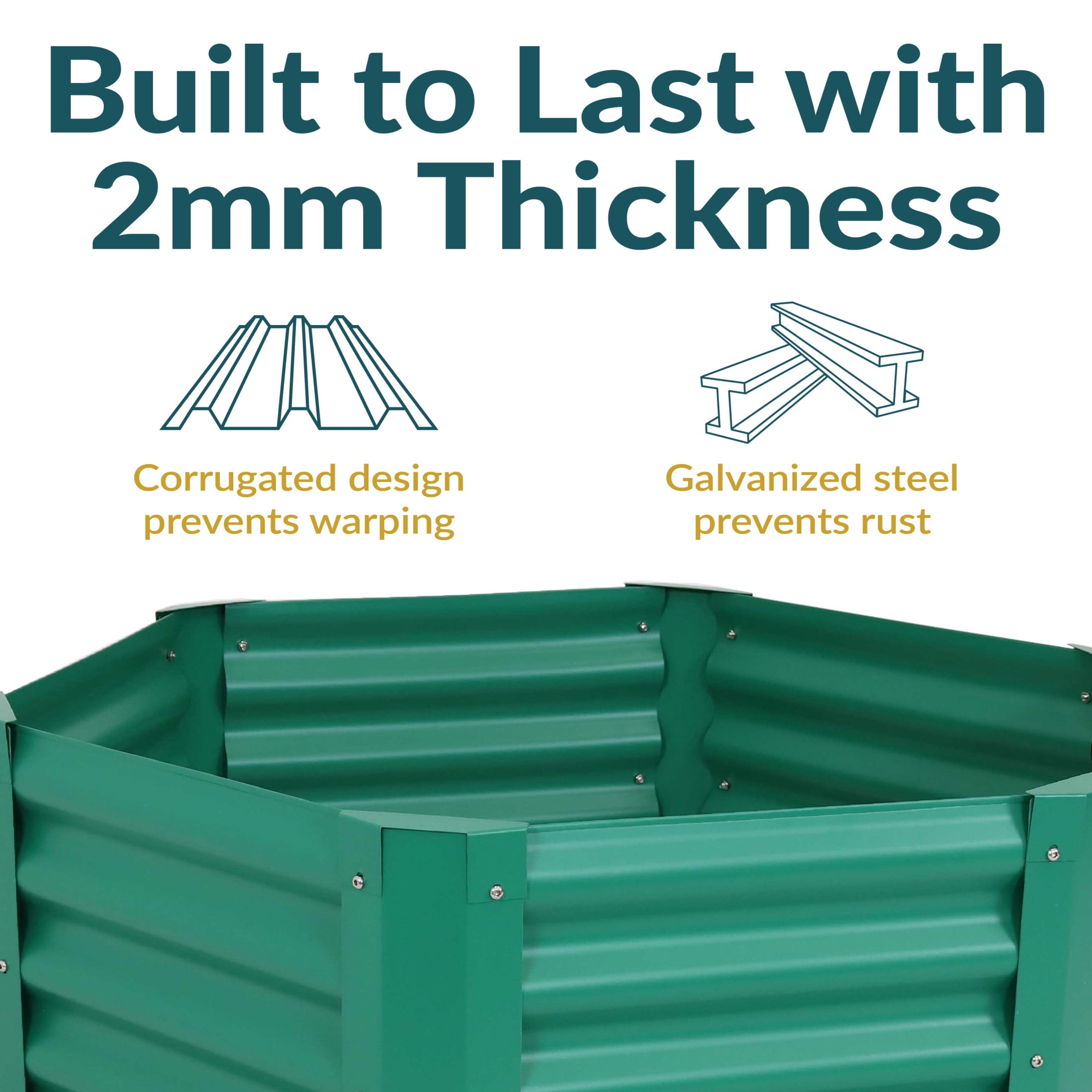 Sunnydaze 41" x 35.5" x 16.25" Hexagon Green Galvanized Steel Raised Garden Bed