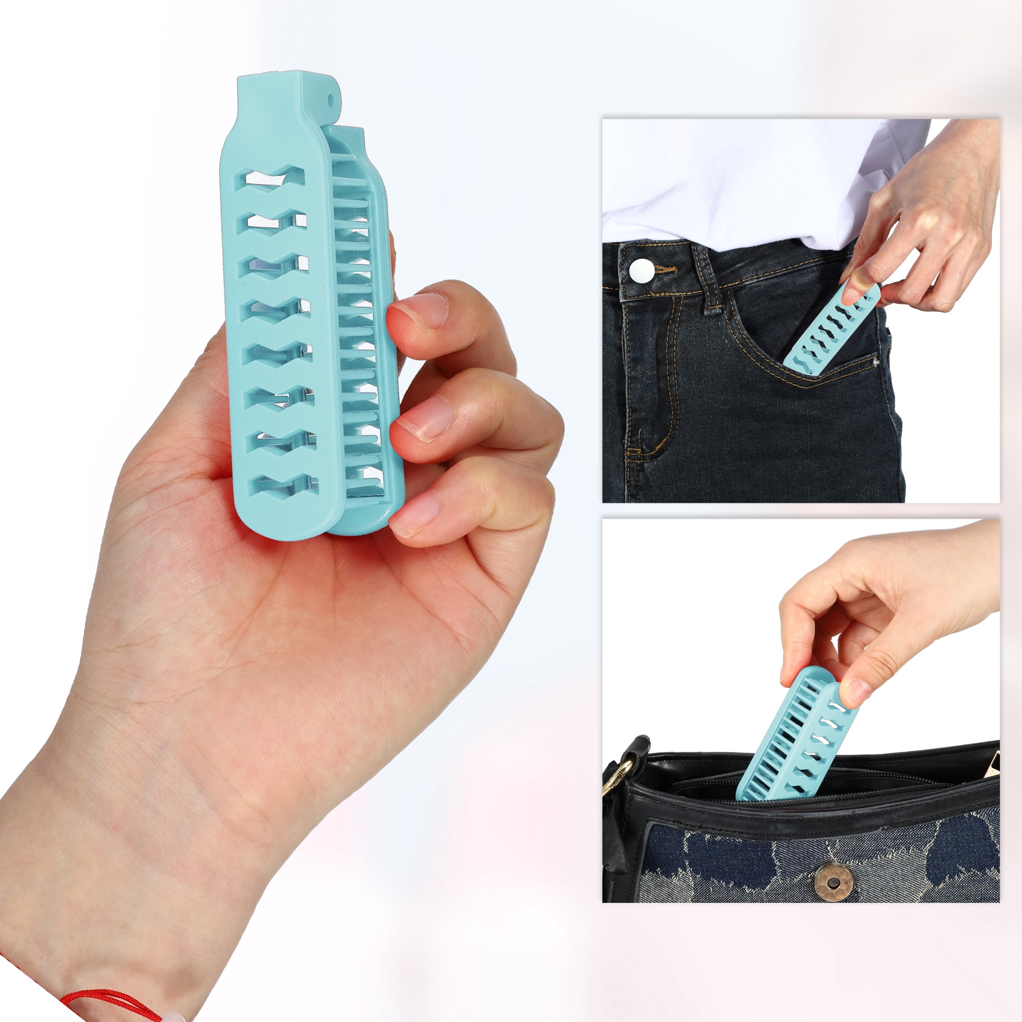 Unique Bargains 1Pc Hollow Foldable Mirror Comb for Curly Straight Thin Dry Wet Hair Blue