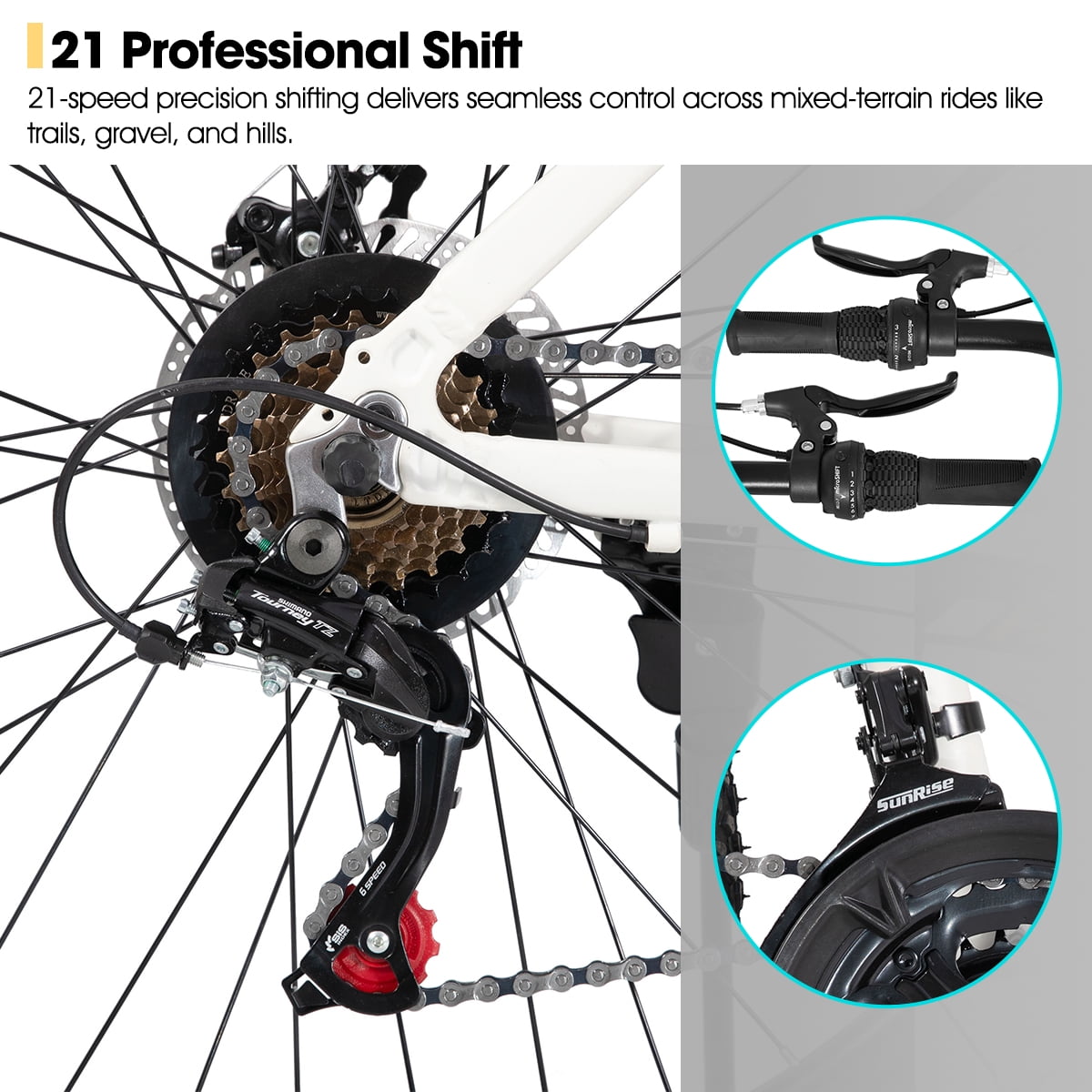 HILAND 27.5 Inch Mountain Bike, Mens and Womens Aluminum Frame MTB with 21 Speeds, Dis Brake, Hardtail Bicycle for Adults