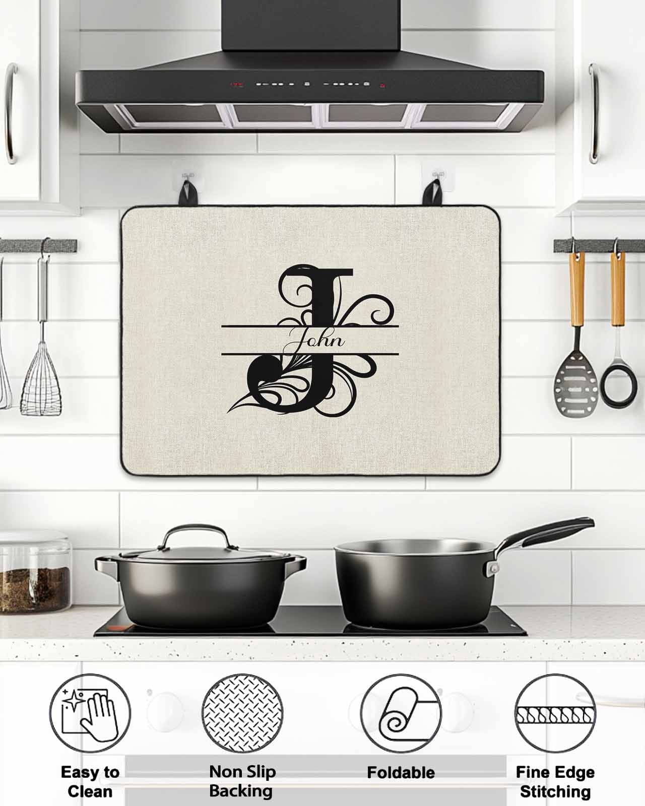 Stove Top Covers for Electric Stove, Letter J Glass Stovetop Cover Protector, Monogram Words Induction Cooktop Protector Oven Mat for Kitchen Countertop 24"x21"