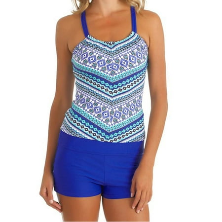 - Plus Size Women's Tankini Set Swimwear Swimsuit Push Up Padded Bikini Set Swimwear Bathing Suit Summer Beach Ware Blue S-XXXL