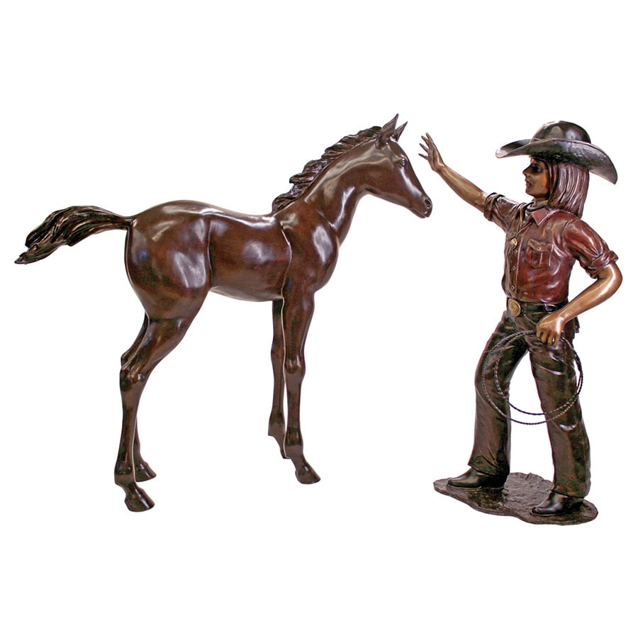 Rodeo Dreams: Cowgirl with Horse Cast Bronze Garden Statue Set by Design Toscano