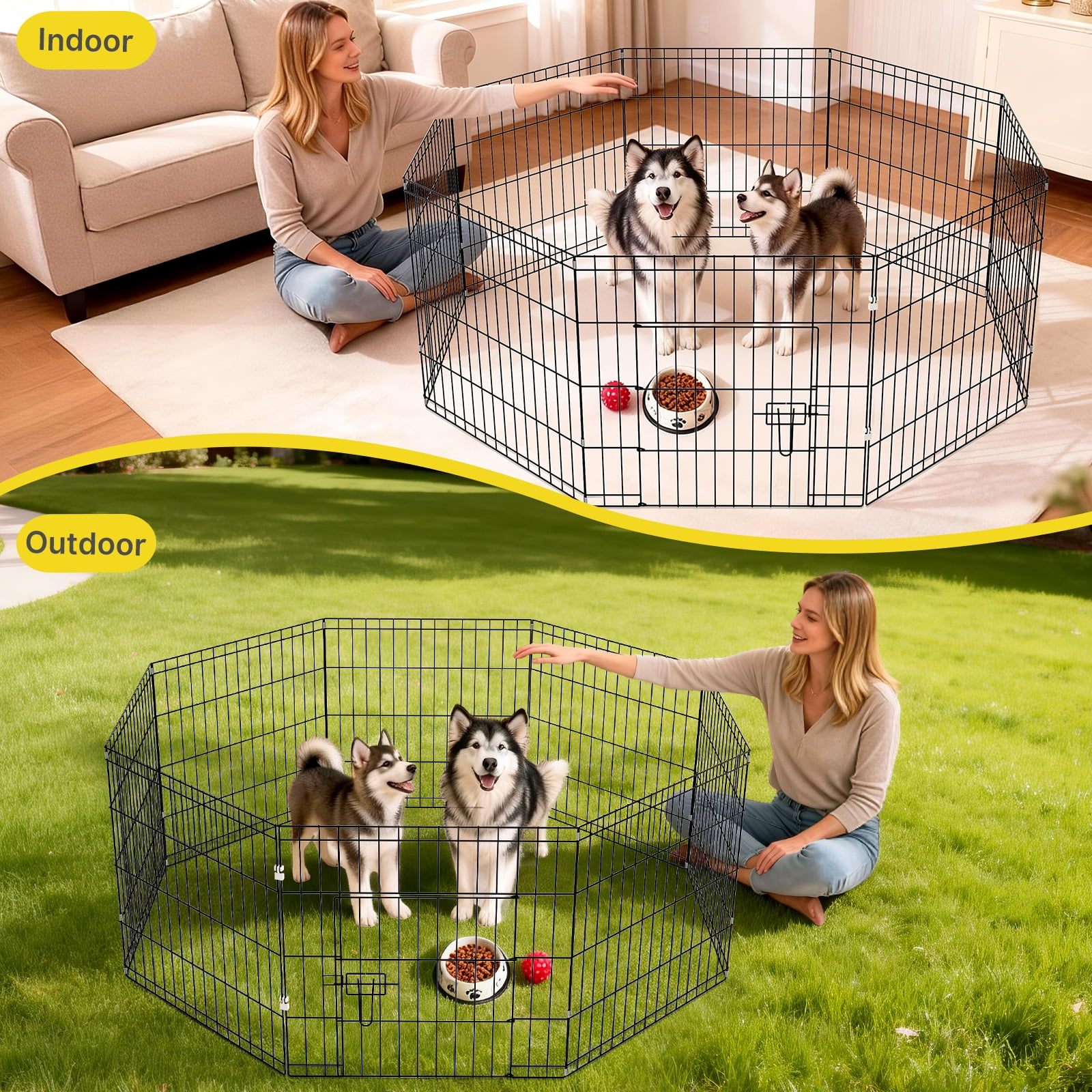 ZephyPaws 30in Dog Playpen,Foldable Metal Exercise Puppy Play Pen with 8Panels,Indoor/Outdoor Pen with Door for Dogs,Cats or Small Animals