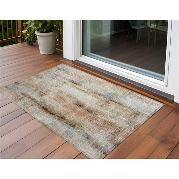 HomeRoots 561636 3 x 5 ft. Beige & Brown Washable Non Skid Indoor Outdoor Rectangle Machine Woven Area Rug