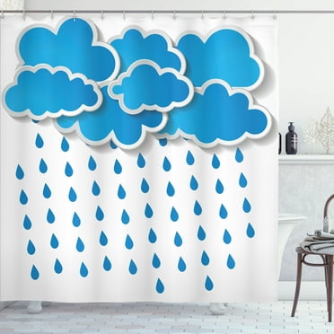 Ambesonne Blue Shower Curtain, Puffy Clouds Rainy Day, 69"Wx75"L, Blue White