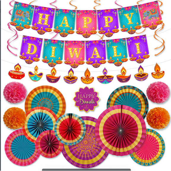 Lanfubeisi Happy Diwali Decorations Set 23Pcs,Diwali Decorations for Home -Indian for Home Pooja Room Wall Hanging Decor.