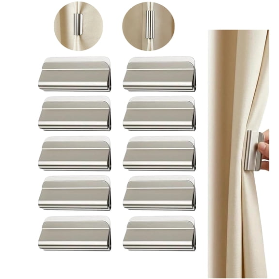 10 Pairs Magnetic Curtain Clips, Detachable No‑Drill Curtain Magnets Closure Buckle, Magnetic Tiebacks for Privacy Protection, Indoor & Outdoor
