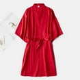 thumbnail image 5 of felwors Women's Short Kimono Robe Satin Bridal Party Bathrobe for Bridesmaid Satin Sleepwear Getting Ready Red, M, 5 of 5