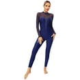 thumbnail image 2 of Raenseen Women Rhinestone Ballet Gymnastics Unitard One Piece Dance Bodysuits Acrobatics Uniforms Navy Blue M, 2 of 8