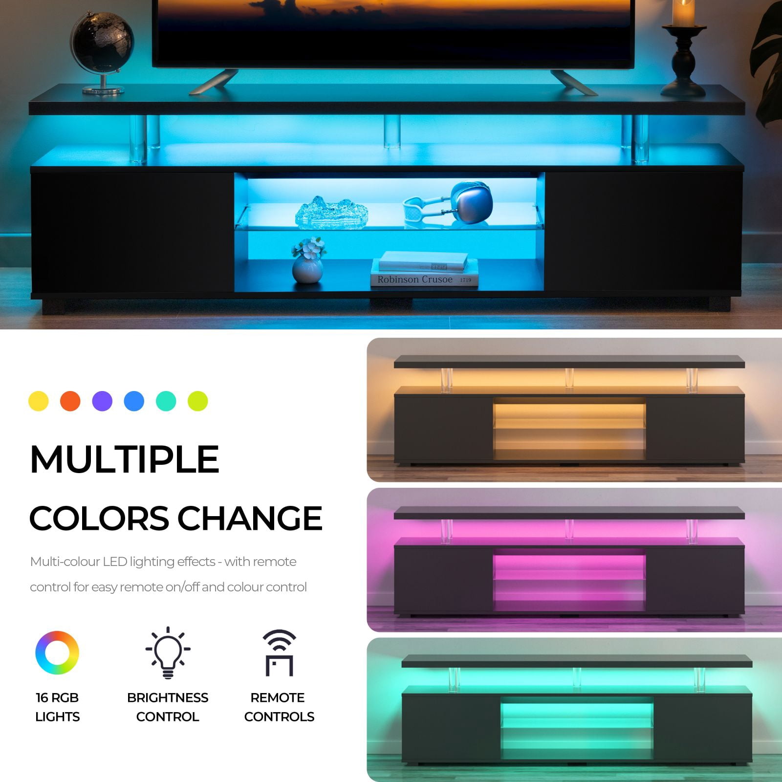 Cubehom 63'' TV Stand for 70 inch TV LED Entertainment Center with Storage, Black