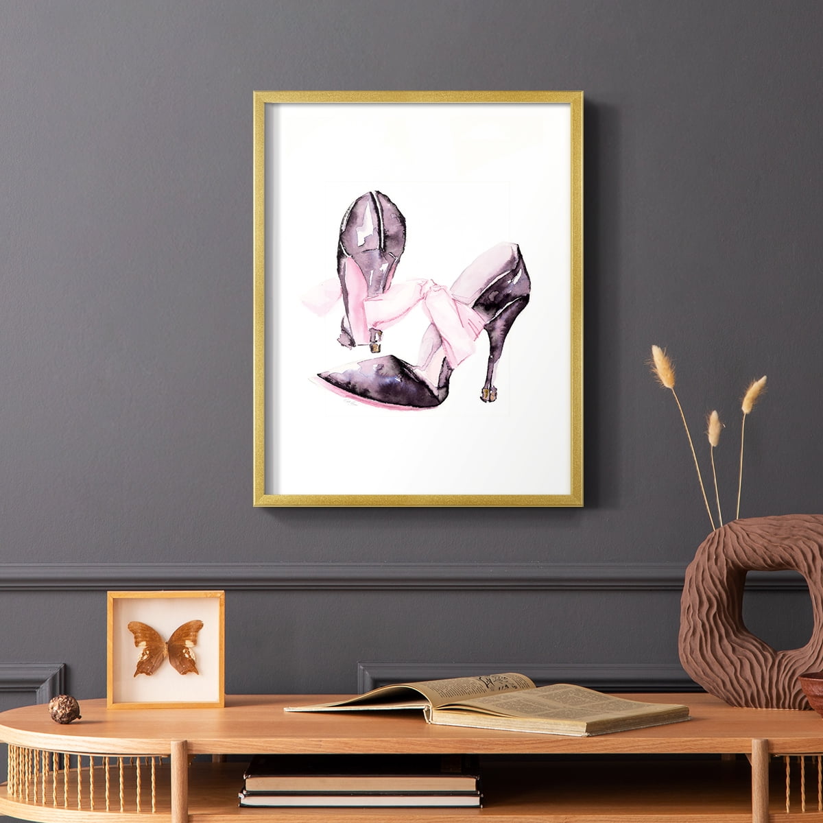 Bow Stilettoes in Paper Solid Wood 22 x 28 Framed Print