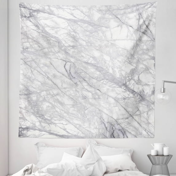 Marble Print Tapestry, Granite Surface with Bunch of Fracture Lines and Branches Veins Design, Fabric Wall Hanging Decor for Bedroom Living Room Dorm, 5 Sizes, Pale Grey White, by Ambesonne