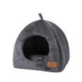 thumbnail image 1 of Dark Gray Triangular Enclosed Pet House for Cats & Small Dogs - S Size 28x28x30CM, Flannel & Imitation Linen Material, Removable Thick Cushion, Windproof Design for Warmth, Breathable &, 1 of 6