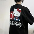 thumbnail image 4 of Sanrio Hello Kitty Cute White T-shirt Women's New Korean Y2k Streetwear Campus Style Black Top Female Oversize 90s Clothes Girls, 4 of 20