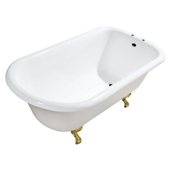 Aqua Eden VCT7D483117W7 48" Cast Iron Classic Flat-Rim Roll Top Clawfoot Tub (7" Faucet Drillings), White/Brushed Brass