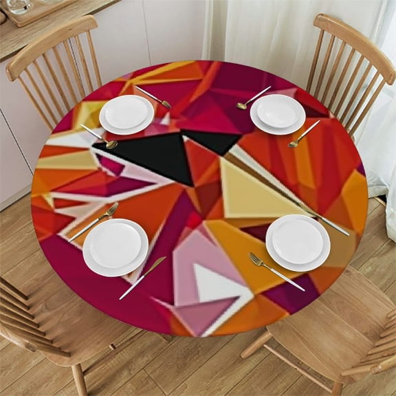HAOXIT Round Tablecloth Howling Bear,geometric mosaic angry bear Washable Polyester Table Cloth Table Cover Decorations for Picnic,Kitchen,Holiday Party 31-35