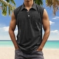 thumbnail image 2 of Bainana Washed Collar Tank Tops For Mens Regular Fit Sleeveless Button Up Muscle Shirts Summer Running Beach Gentleman Vest Black Size L, 2 of 4