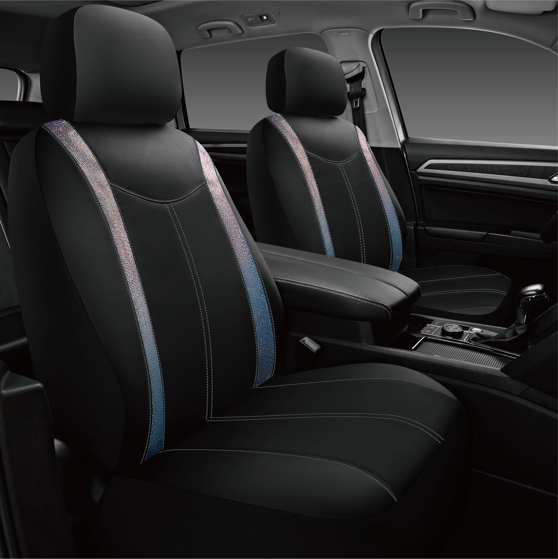 Auto Drive 2-Piece  Premium Blue Bling Crystal Rhinestone Car Seat Covers - Universal Fit, 25SC65