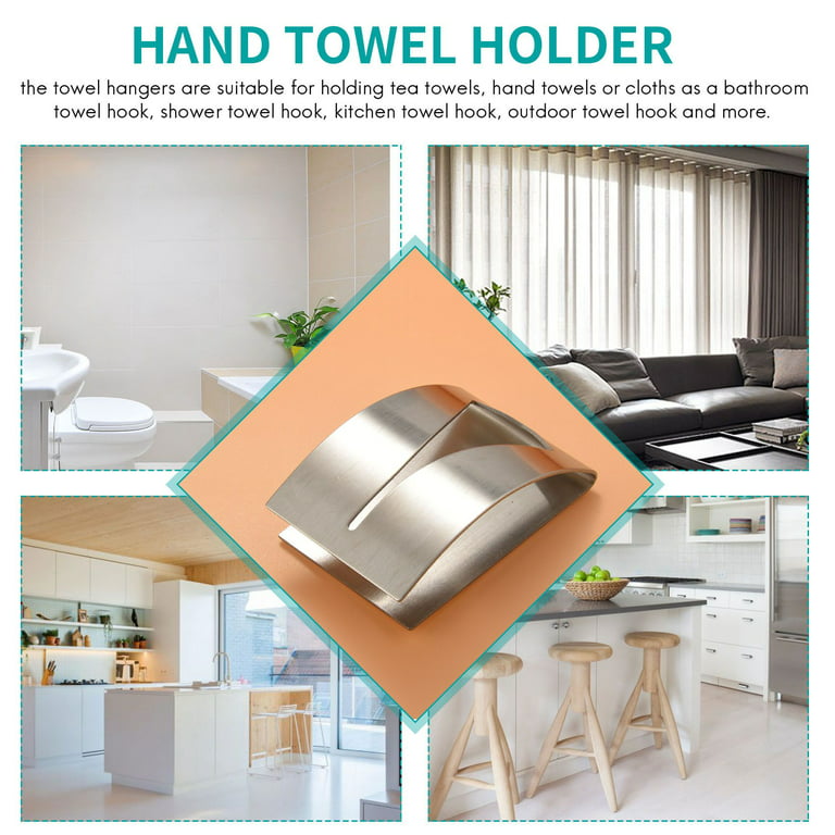 NANASO 4 Pcs Kitchen Towel Holder Grabber Self Adhesive, Stainless Steel  Kitchen Dish Towel Hook,Wall Mount Non-Drilling Hand Towel Hanger Towel