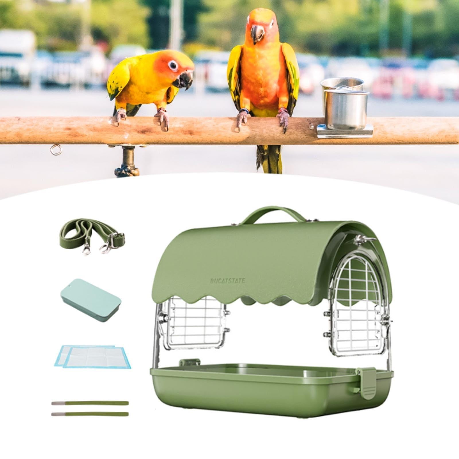 Fzaqwen Acrylic Villa Bird Cage Bird Travel Cage with Shoulder Straps Easy to Clean Bird PU Leather Green